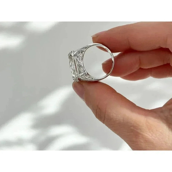 Sterling Silver Emerald & Baguette Cut Cubic Zirconia Vintage Ring - sz 8.25 - Picture 7 of 10